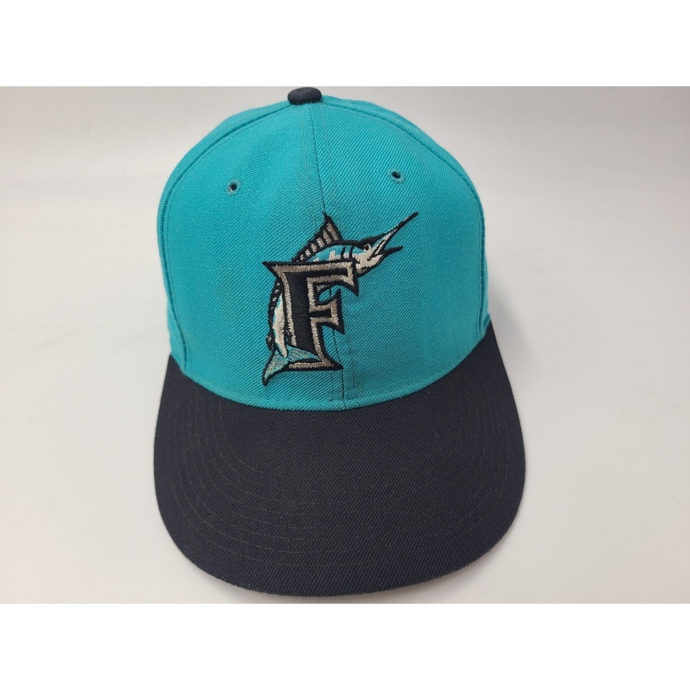 Vintage Florida Marlins New Era 59Fifty Pro Model Fitted 7 Hat Cap Wool MLB Blue